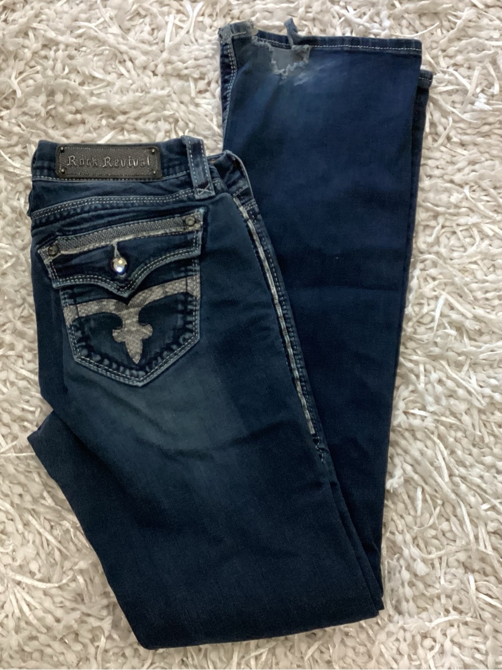 Rock Revival Women's Navy Blue Leah Embellished Boot Cut Jeans - Size 29